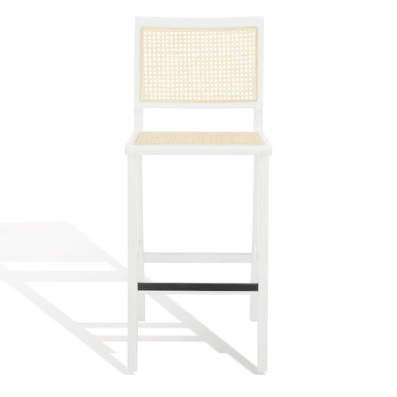 SAFAVIEH Couture Hattie Square Mid Back Bar Stool, White/Natural