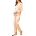 thumbnail image 4 of INSPIRE CHIC Women's Satin Lounge Set Long Sleeve Button Down Shirts with Pants Silky Pajamas L Light Champagne, 4 of 7