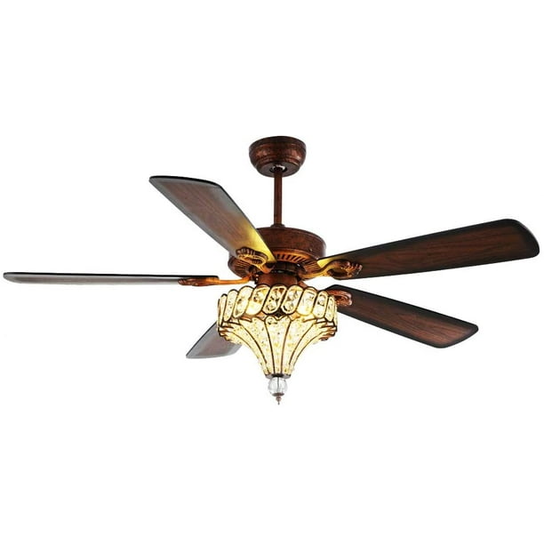 OUKANING 52" Crystal Ceiling Fan Chandelier Remote Control Living Room