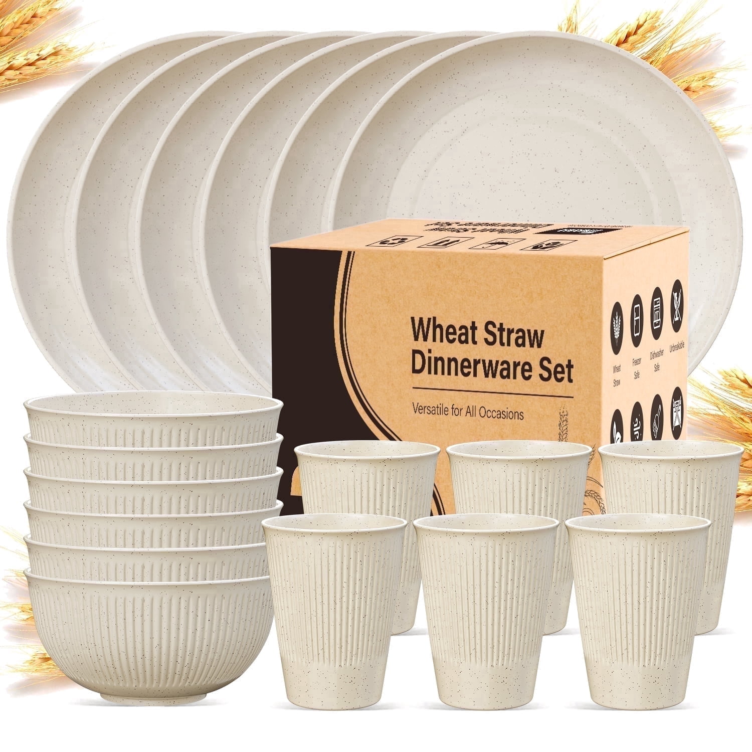 TINANA Wheat Straw Dinnerware Set, Service for 6, 18 pcs