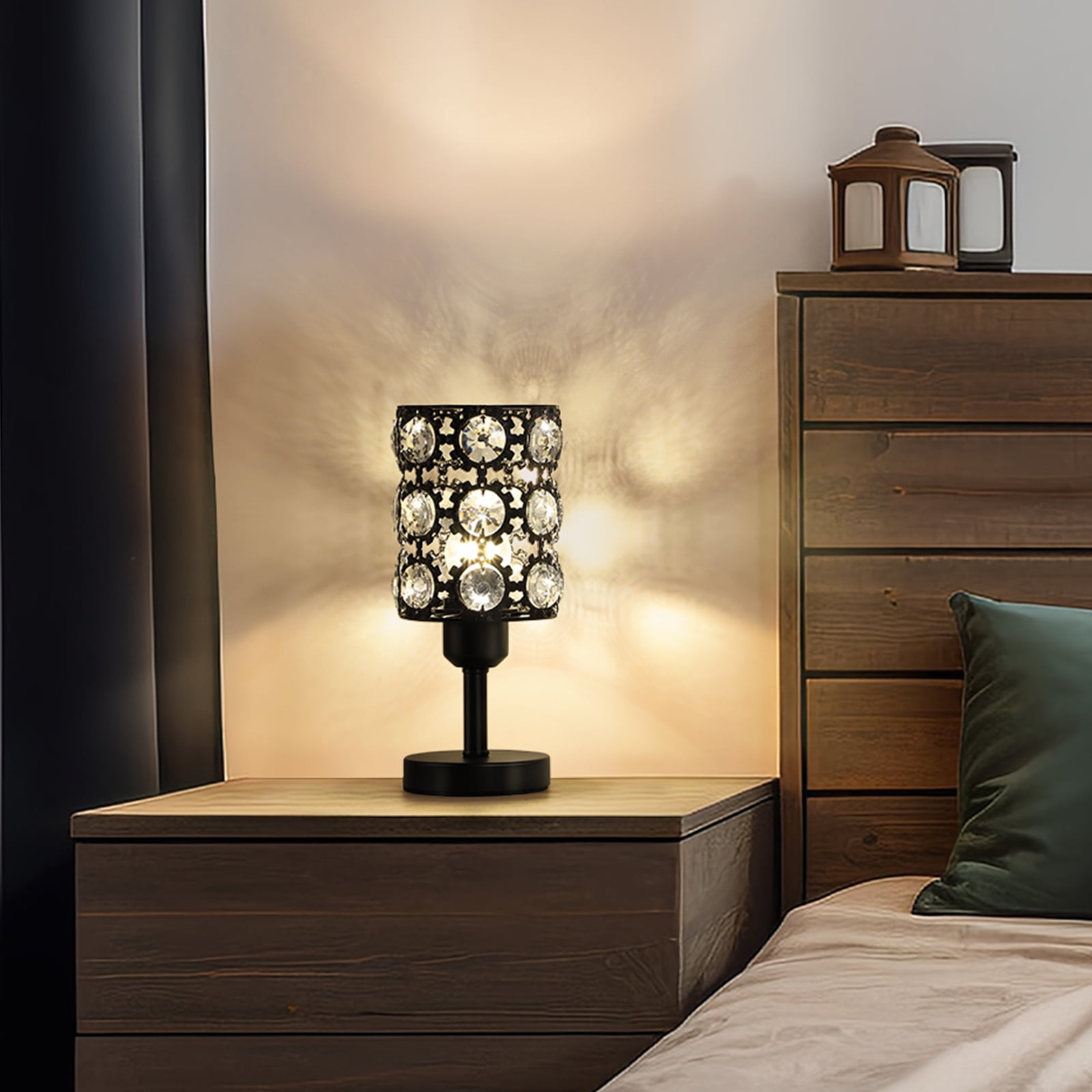 2-Pack Sunflower Black Crystal Table Lamps - Decorative Black Metal & Crystal Shade Lamps for Bedroom & Living Room