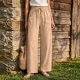 thumbnail image 3 of Bloomae Women's Casual Cotton Linen Pants Lightweight Drawstring Elastic Waist Lounge Pants Flowy Wide Leg Beach Vacation Trousers with Pockets, 3 of 10