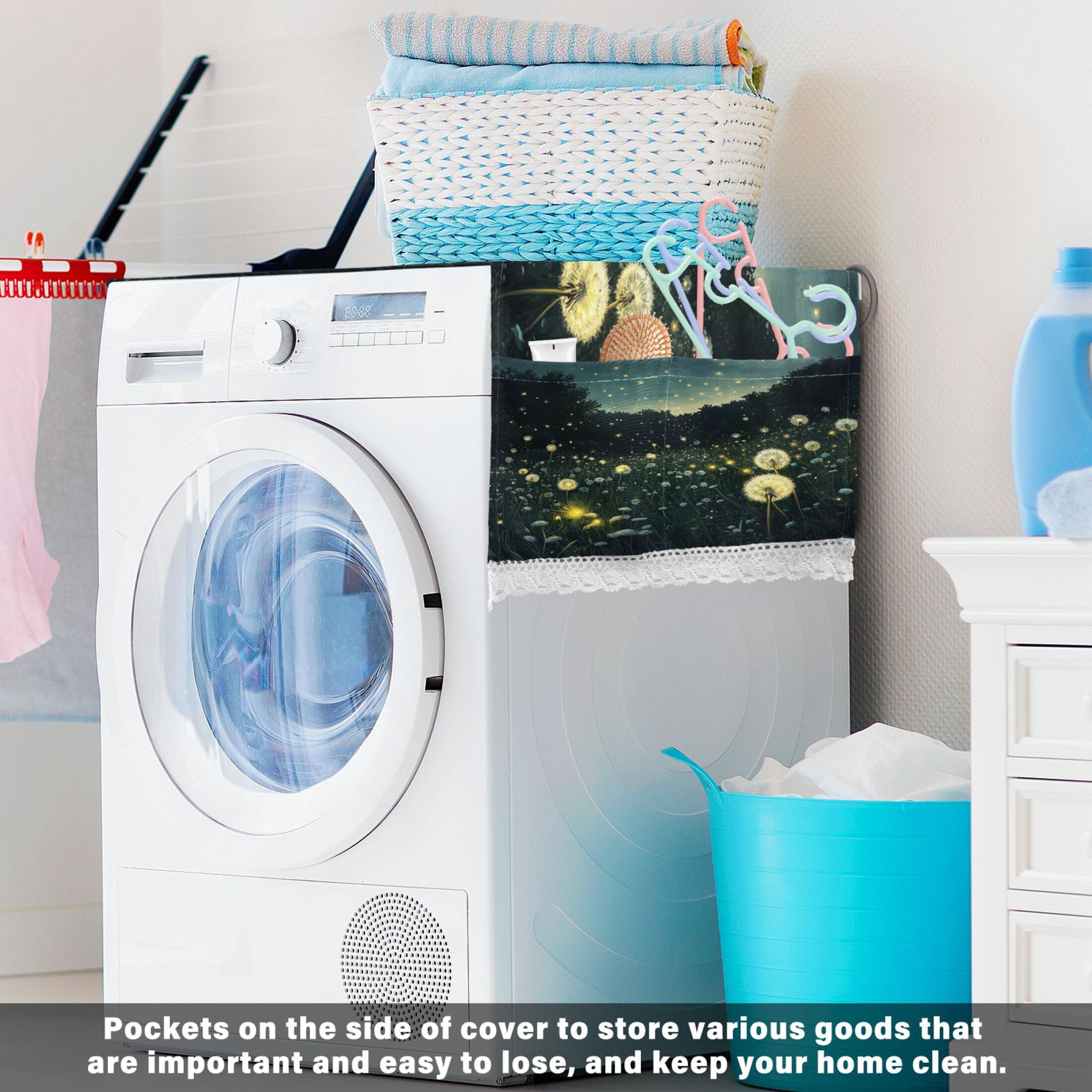 WOBOGO Fireflies in Dandelions Washing Machine Cloth Dryer Refrigerator Top Cover Protective Non-Slip Mat For Kitchen Laundry