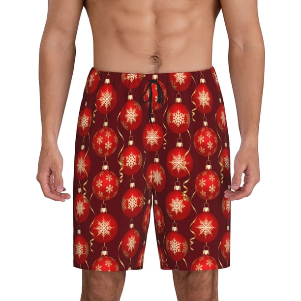 Fotbe Christmas Red Balls Pantalones Cortos de Pijama para Hombre, Ropa de Dormir, Pantalones de Pijama Cortos para Hombre-4X-Large