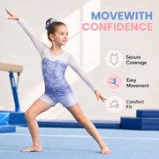 Girls Gymnastics Leotards, Long Sleeve Rhinestone toddler dance outfits with Shorts for Tumbling Ballet