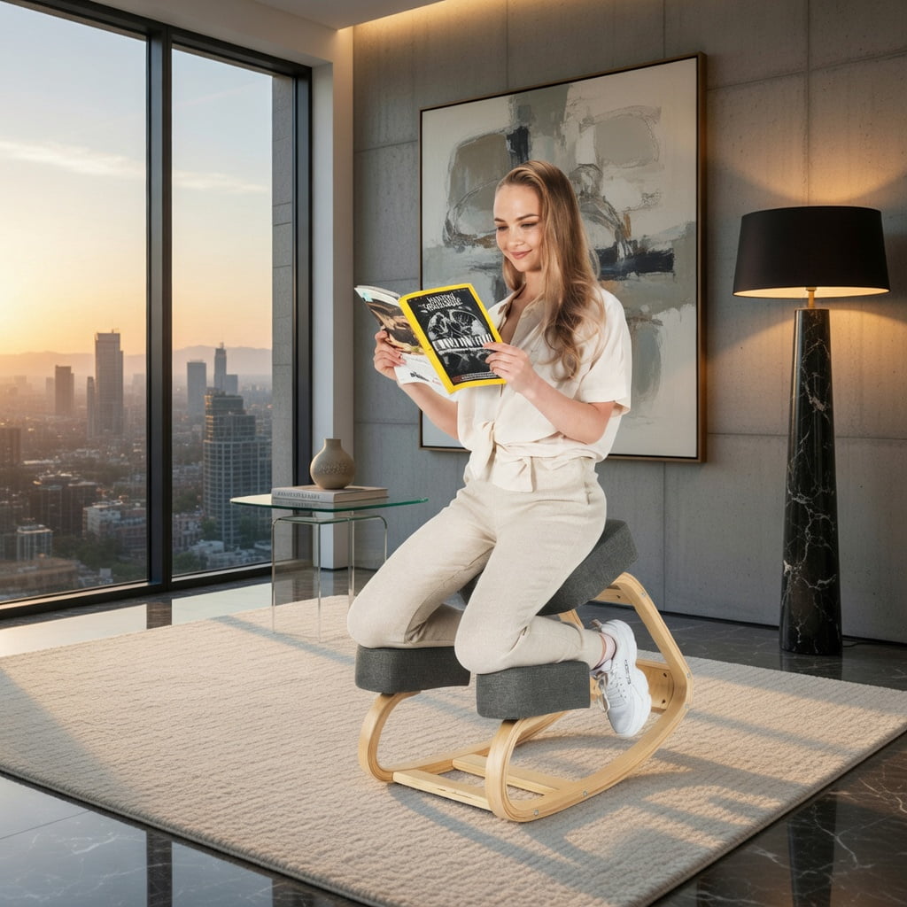 Demi Bonn Ergonomic Kneeling Chair Rocking Office Desk Stool Upright Posture for Home, Bedroom, Study, Gray