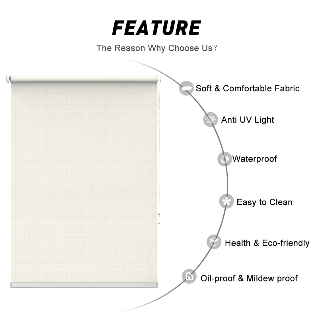 Keego No Drilling Roller Shades for Home Window Blinds Light Filtering Privacy Customizable Color and Size White 48"w x 64"h