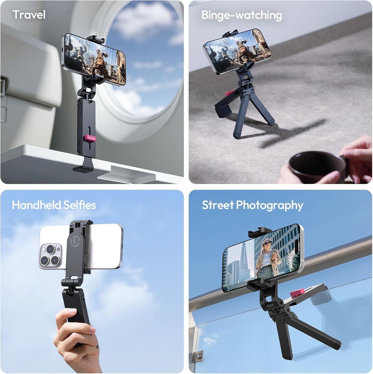 Ulanzi MA89 Foldable Airplane Phone Holder Mount 360°Rotation Tripod for Flying, Home,Office Travel