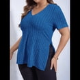thumbnail image 4 of Blusas de Talla Grande para Mujer, Informales, con Cuello en V, Corta y Dobladillo Dividido, para Verano. Azul XXXL, 4 of 8