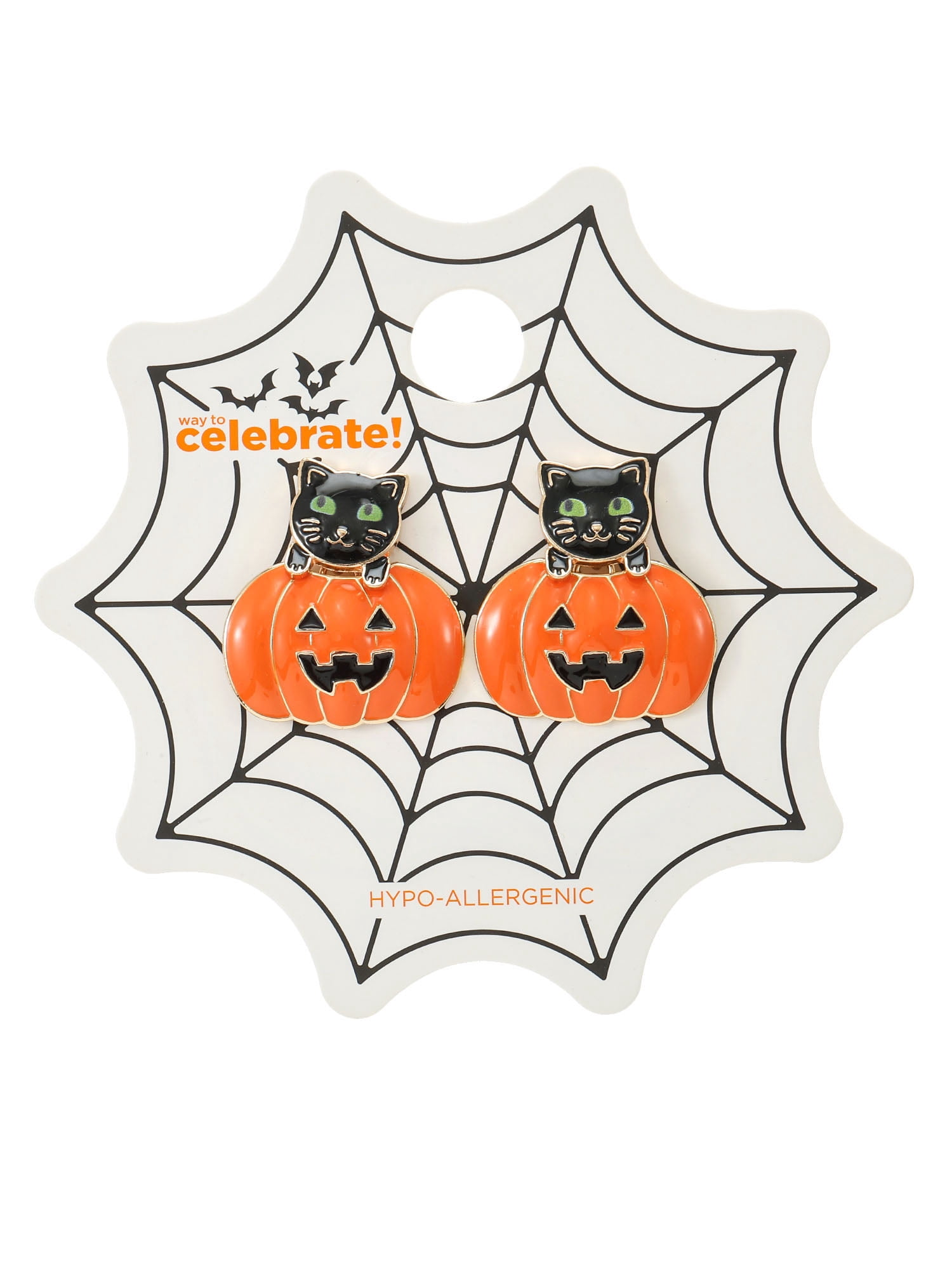 Way to Celebrate Jack-O-Lantern Cat Halloween Earrings, 1 Pair