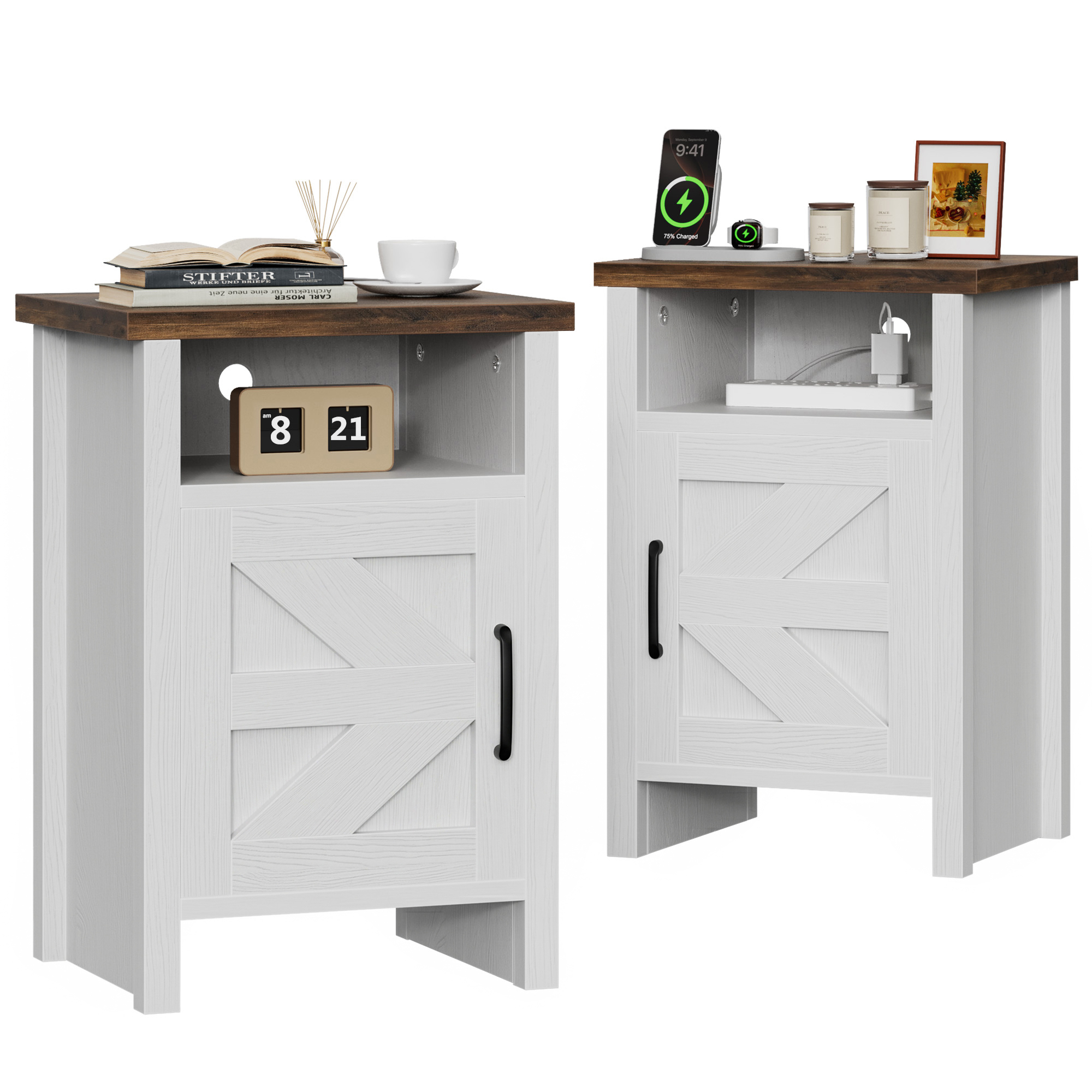 Vineego Farmhouse Nightstand Set of 2, White photo 8