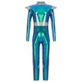 thumbnail image 2 of TiaoBug Kids Shiny Metallic Alien Bodysuit for Boys Girls Halloween Long Sleeve Back Zipper Jumpsuit Blue 8, 2 of 7