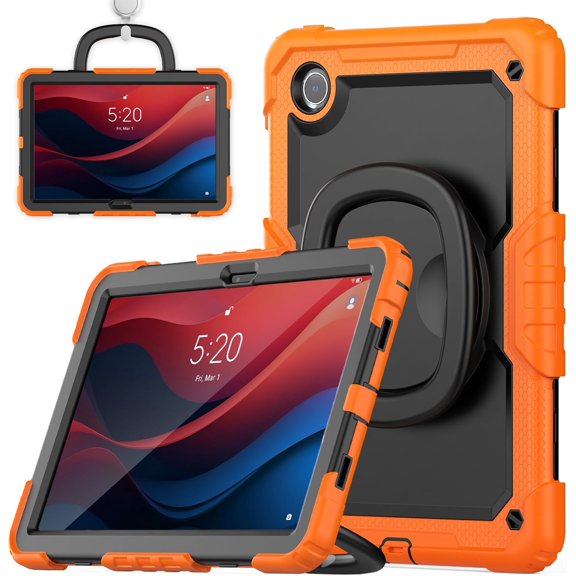 KOMI 11 Inch Flat Protect Cover Compatible with Lenovo Tab M11 HD TB-330FU/Lenovo Xiaoxin Pad 2024 TB-331FC,Heavy Duty Shockproof Case,Rotatable Kickstand Bracelet Orange