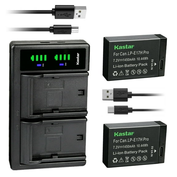 Kastar 2-Pack LP-E17H Pro Battery W/ Type-C Cable and AC Wall Charger Compatible with Saramonic VmicLink5 HiFi Wireless Microphone Systems