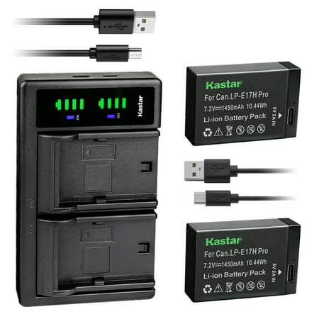 Kastar 2-Pack LP-E17H Pro Battery and LTD2 USB Charger Compatible with Canon EOS 200D EOS 250D EOS 750D EOS 760D EOS 800D EOS 850D EOS 8000D EOS RP EOS R8 EOS R10 EOS R50 Mirrorless Camera