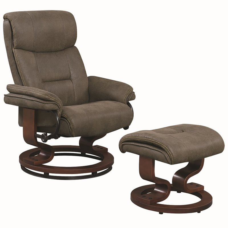 Coaster Faux Leather Glider Recliner and Ottoman in Brown
