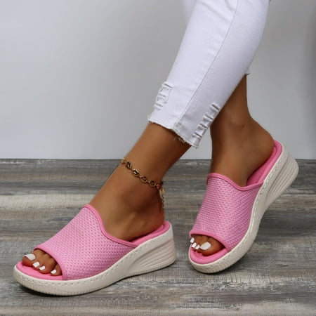 

Summer Women Thick Bottom Slope Heel Shoes Beach Sandals Roman Casual Slippers