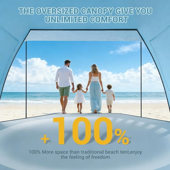 Beach Tent Sun Shelter with Canopy, 4-5 Person Pop Up Beach Tent, Easy Setup UPF 50   Protection Portable Lightweight Double Silver Coating Beach Cabana Sun Shade Shelter - Sky Blue