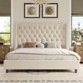 thumbnail image 4 of Merluxy King Bed Frame Upholstered Bed Wingback Headboard Velvet Tufted Deep Button/No Box Spring Needed/Easy Assembly/Cream, 4 of 7