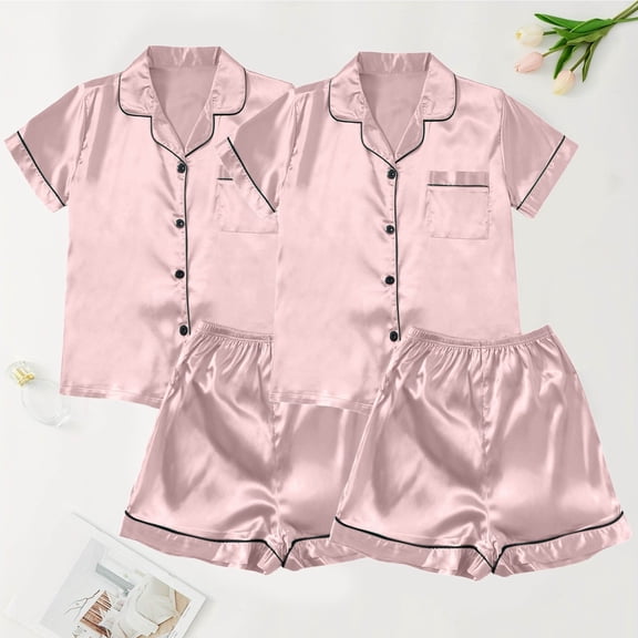 Silk Satin Pajama Set for Women Two Piece Button Down Short Pajama Set for Women Lounge Sets Pajama Pants Women Set