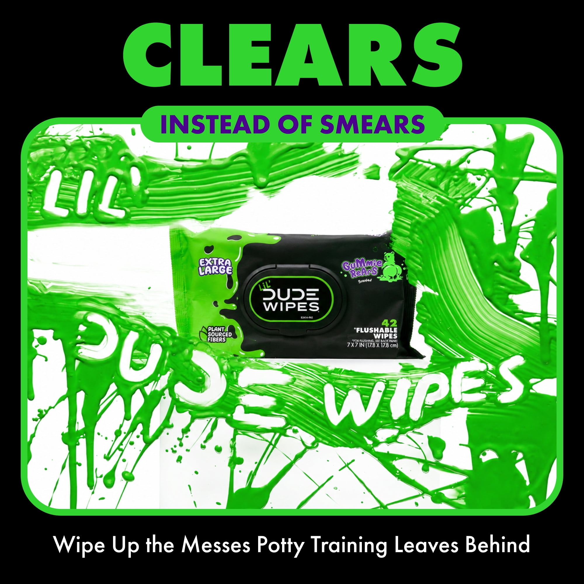 LiL' DUDE Flushable Wipes, Extra Large Gummie Rears Wet Wipes, Gummy Bear Scent, 42 Count, 6 Pack
