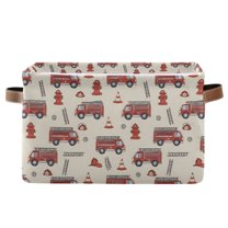 Yayeee Canvas Storage Basket with Handles for Shelves Fabric Bins Closet Organizer, Cartoon Fire Truck Pattern