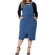 thumbnail image 2 of Agnes Orinda Women's Plus Size Overall Classic Adjustable Straps Above Knee Slit Hem Denim Dresses Blue 4X, 2 of 6