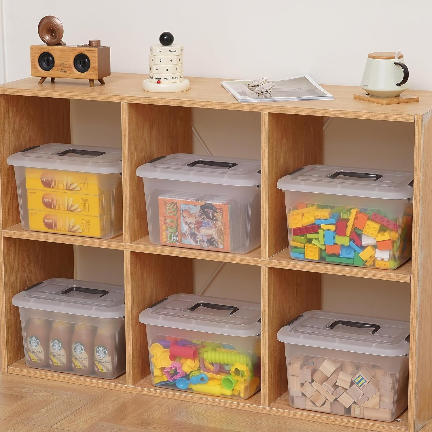 Small Storage Bin with Lids & Handle 14 Qt 4 Packs Clear Stackable