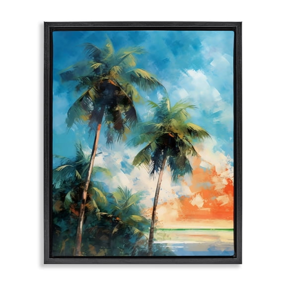 Stupell Industries Contemporary Brushed Palms at Sunset Black Floating Frame Canvas Art, 17 x 21, by LSR Design Studio