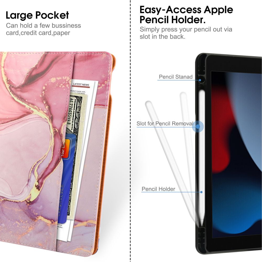 iPad 10th Generation Case 2022, iPad 10.9 Inch Case with Built-in Pencil Holder, Folio Stand Protective Leather Case Cover with Hand Strap, Auto Sleep/Wake, Multiple Viewing Angles, Pink Cloud