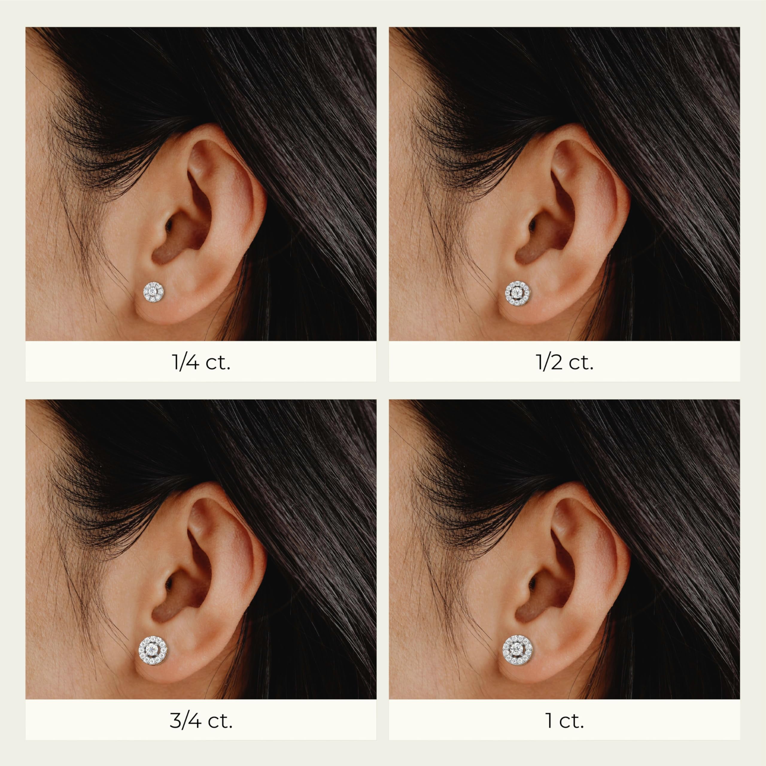 Gilded 1 Carat Total Weight Lab-Grown Diamond 14KT Yellow Gold Plated Silver Stud Earrings for Women, Round Halo Shaped, Hypoallergenic Fine Jewelry, Prong Setting, Push Back Nut, SI1 Clarity F Color