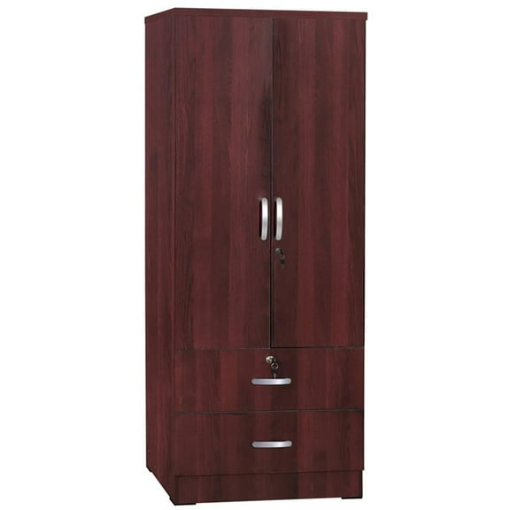 Pemberly Row Wood 2-Door Wardrobe Armoire with 2-Drawers Mahogany