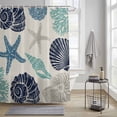 thumbnail image 3 of Summer Marine Life Shower Curtain, Graffiti Corals Shell Conch Sea Blue Starfish Linen Waterproof Shower Curtain Set with 12 Hooks Lightweight Bath Curtains Fabric Bathroom Decor 36x72 Inches, 3 of 9