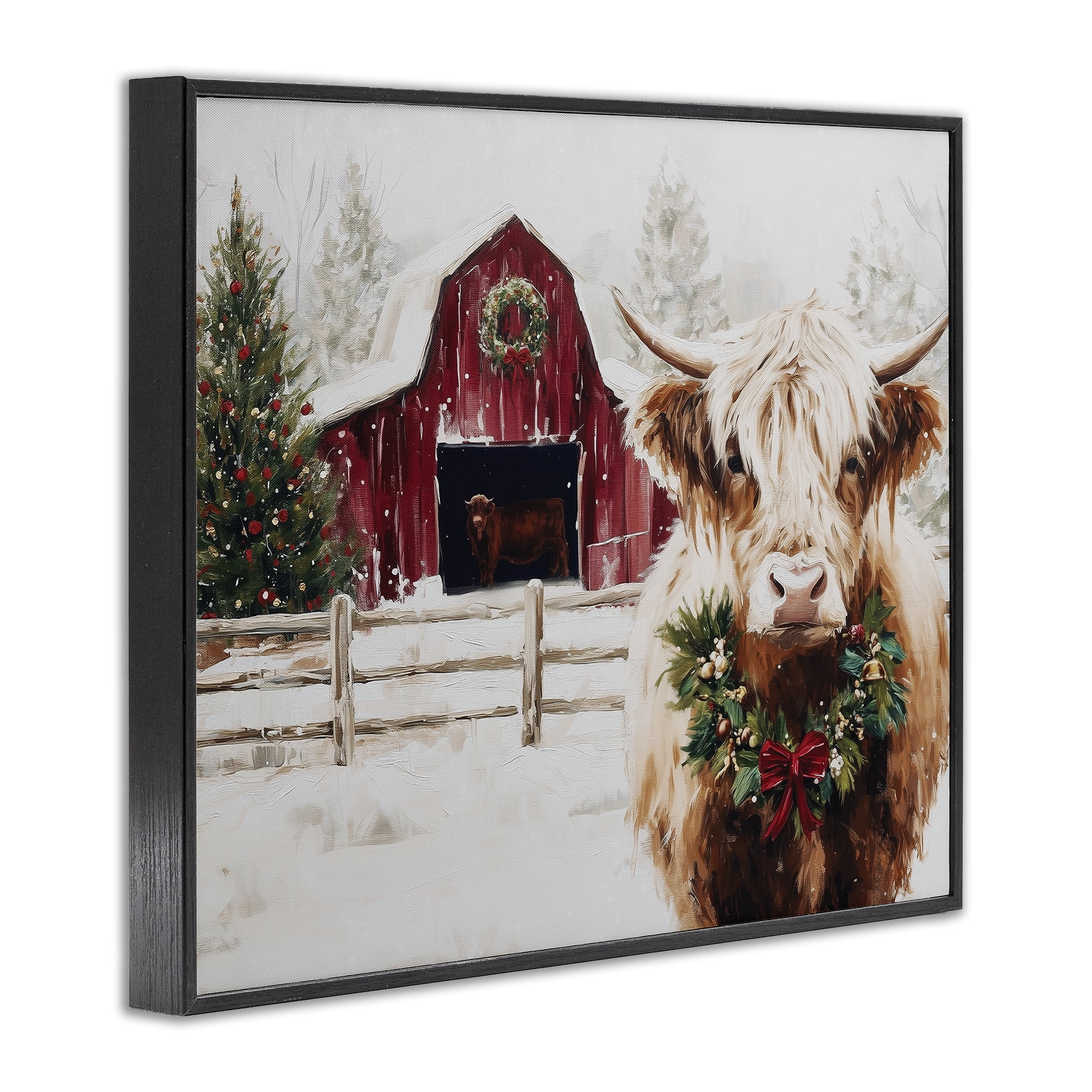 Stupell Industries Snowy Farm Scene Cattle Black Framed Giclee Art, design by Acorn & Ivory Designs