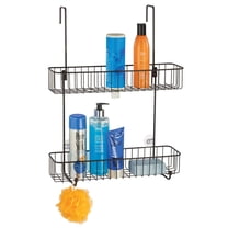 mDesign Wide Metal Over Door Hanging Shower Caddy, 2 Hooks and Baskets - Bronze