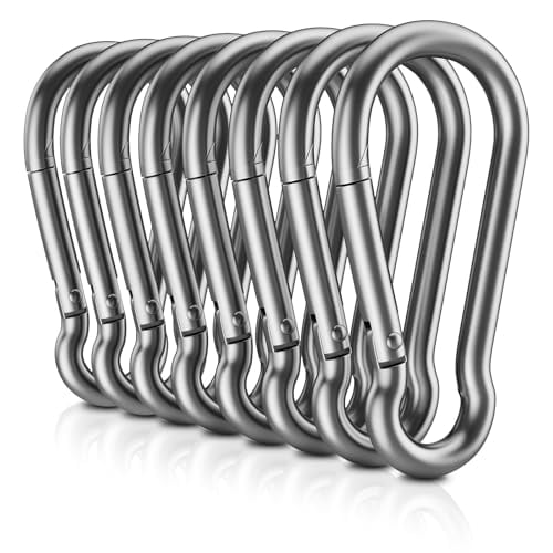 8 PCS Heavy Duty Carabiner Clips,【NO Rust】 1360lbs 304 Stainless Steel Carabiners,2.36 inch D-Ring Snap Hook Keychain Spring Clips for Gym,Pet leashes,Camping,Car,Farm