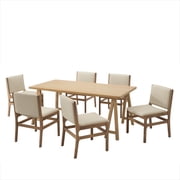 Christopher Knight Home 7-Piece Dining Set, Solid Wood Table with 6 Upholstered Dining Chairs, Wheat+Oak