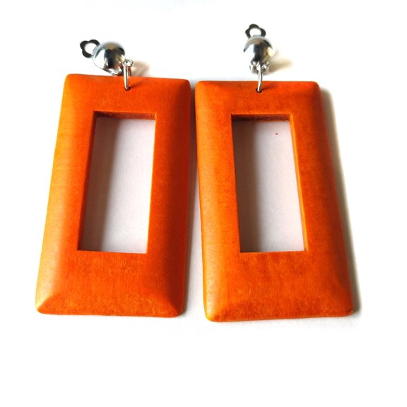 Clip-on Earrings Square Earrings Orange Non Pierced