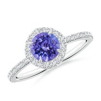 ANGARA Natural Vintage Style Claw-Set Round Tanzanite Halo Ring in 14K White Gold for Women (Size-6mm) | December Birthstone, Birthday, Anniversary, Jewelry Gift for Women | Natural Tanzanite Ring