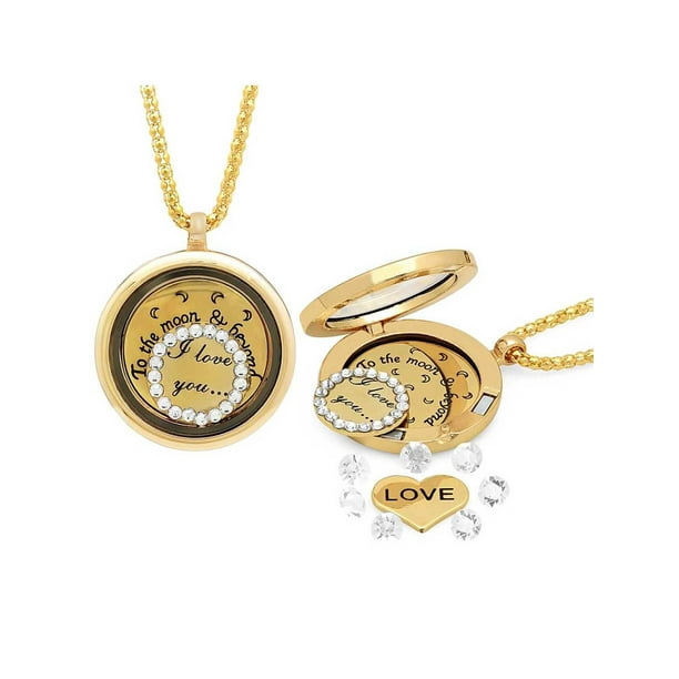 Gem Stone King I Love You To The Moon Back Locket Yellow Gold Tone Necklace Walmart Com Walmart Com