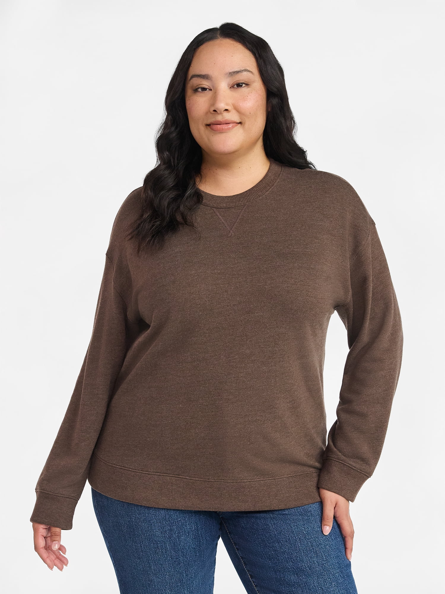 Time and Tru Women's and Women's Plus Crewneck Sweatshirt with Long Sleeves, Sizes XS-4X