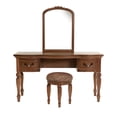 thumbnail image 3 of Poundex Wood Vanity Set with Stool and Mirror in Antique Oak, 3 of 10