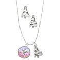 thumbnail image 1 of Delight Jewelry Silvertone Domed Multi Color DPT Silver tone Zig Zag Christmas Tree Charm Necklace and Stud Earrings, 1 of 4