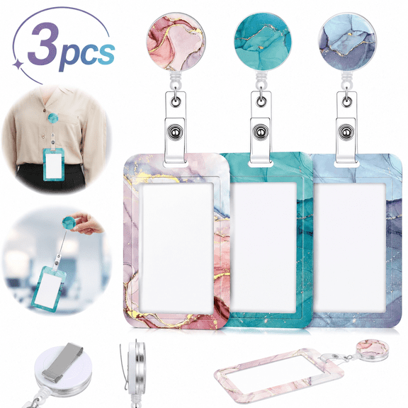 Genreen 3 Pack Heavy Duty Badge Holder with Retractable Reel,ID Name Tag Worker Badge Carabiner Clip Card Protector Cover Case