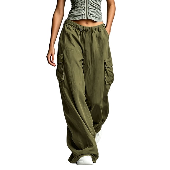 Gytharion Women's Elastic Waist Cargo Pants Solid Color Loose Wide Leg Pants Multi Pocket Casual Streetwear Trousers 2026