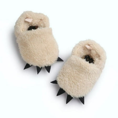 

Newborn Baby Shoes Plush Furry House Slippers Leopard Bear Paw Boys Girls First Walkers Crib Shoes Non-slip Prewalkers 0-18M