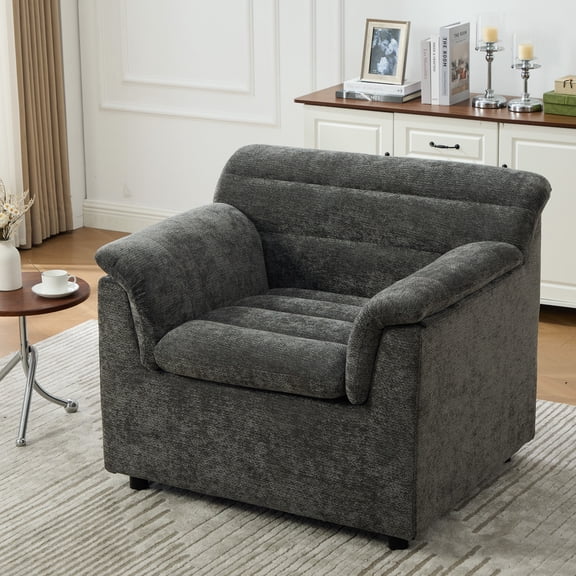 GARITIN 38.11 Inch Oversized Accent Chair, Comfy Upholstered Reading Chair, Chenille Armchair for Living Room Bedroom Guestroom, Gray