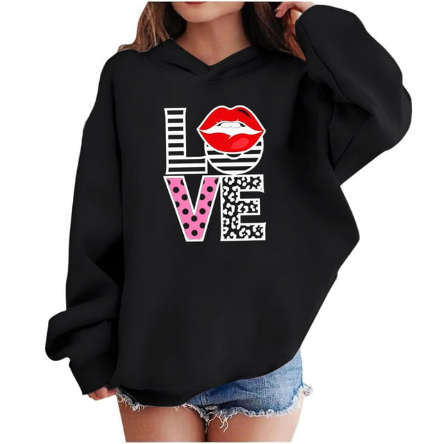 RXMEKW Heart Print Full-Zip Hooded Sweatshirt for Boys And Girls In Medium And Large With Pockets