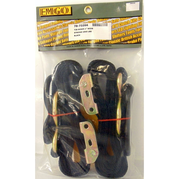 Emgo Motorcycle ATV 1"x66" Quick Pull Tie Down Straps Pair BLACK 78
