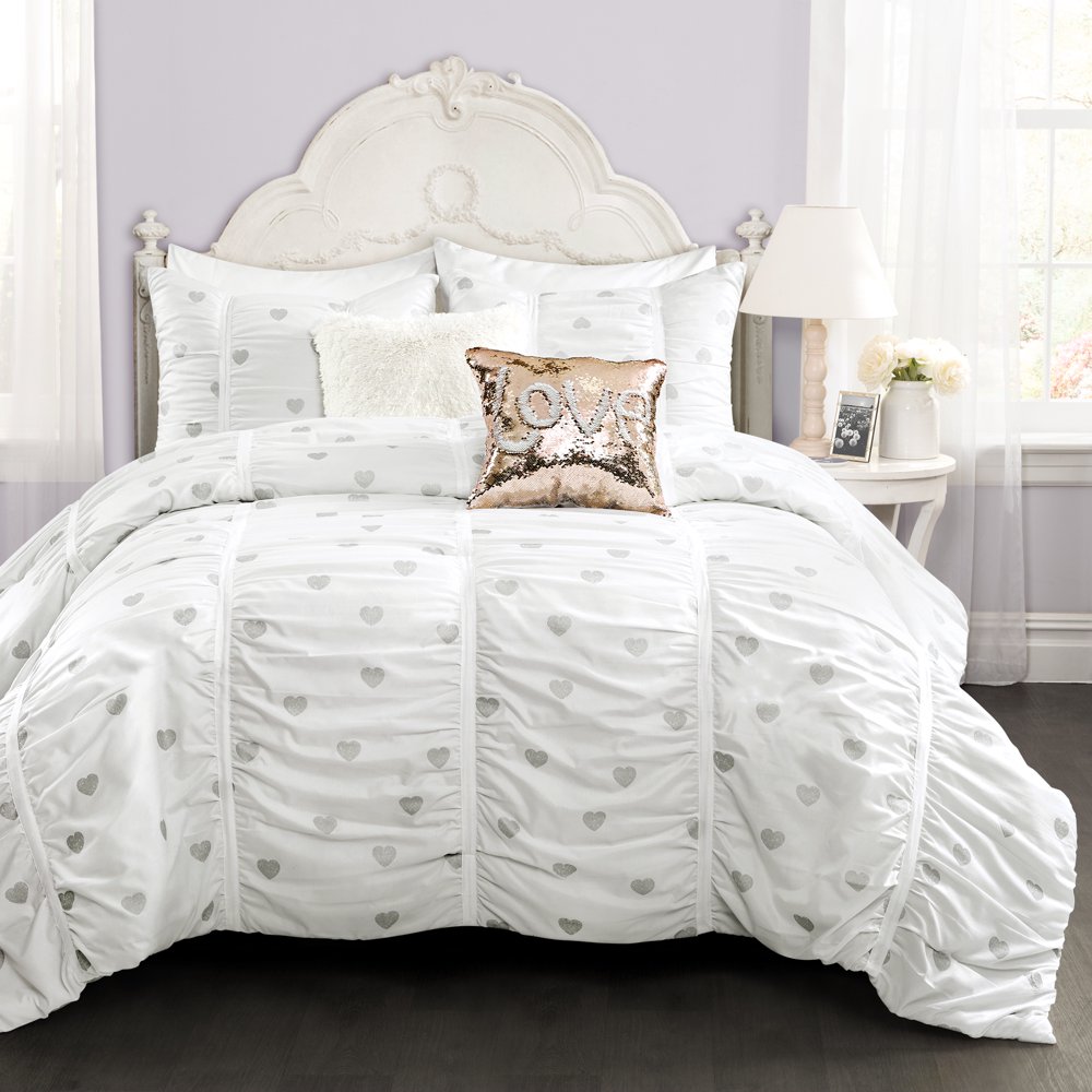 Lush Decor Distressed Metallic Heart Print Polyester Comforter, Full